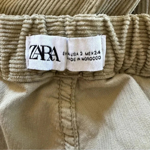 Zara Corduroy Green Pants Pull-on Wide leg Size 2 - Picture 9 of 9